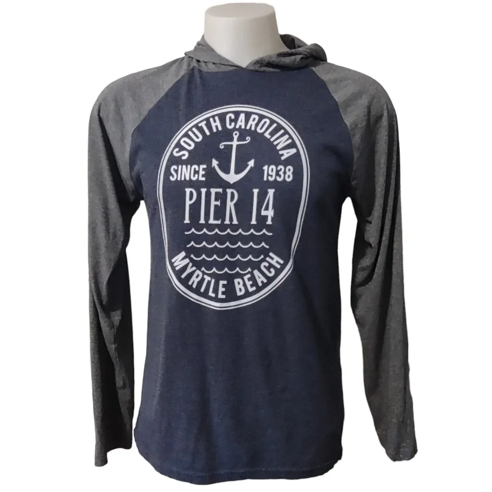 Pier 14 Myrtle Beach Hoodie Graphic Shirt M Mens Medium Navy Gray South Carolina